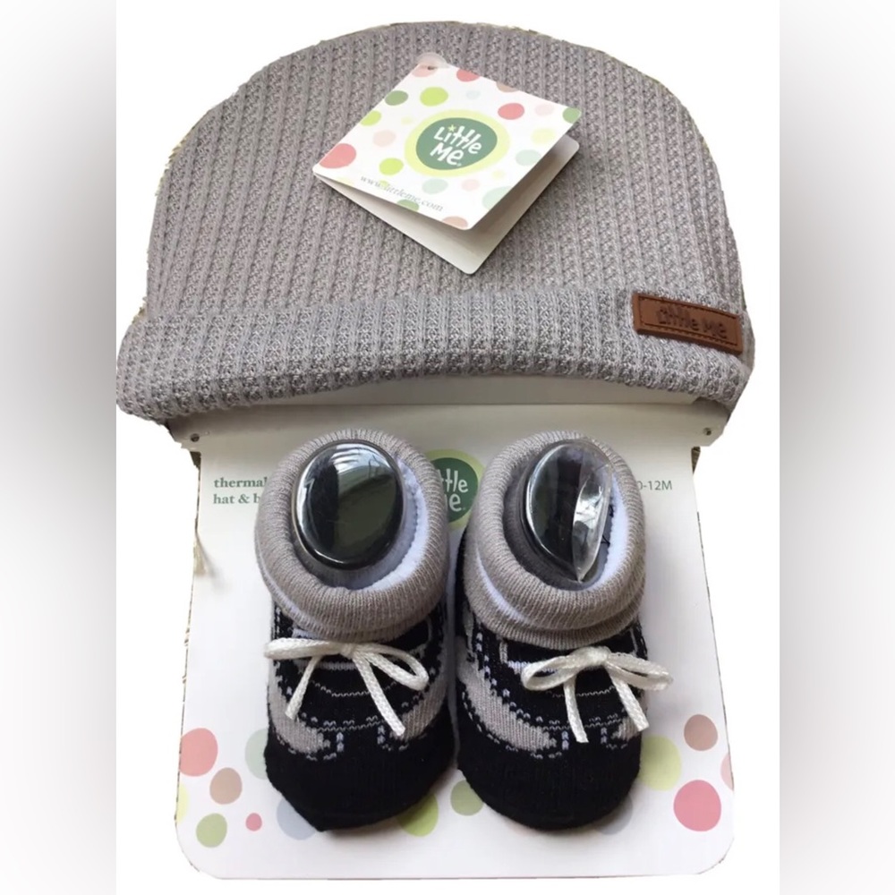 LITTLE ME Boys size 0-12  MONTHS THERMAL HAT BOOTIE SET NEW